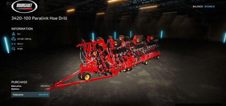 Bourgault 3420-100 Paralink Hoe Drill + 71300 Air Cart